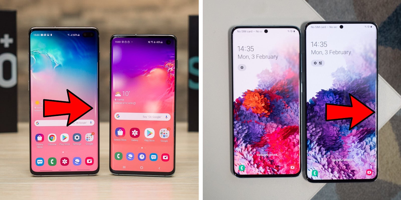 Reflections along the edges on the Galaxy S10 vs the Galaxy S20, still some reflection but not nearly as intrusive - With the Galaxy S20 series, Samsung finally nailed this one feature