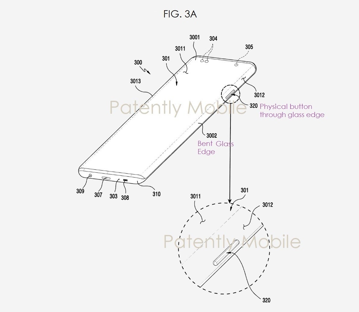 Samsung's new patent covers technology allowing physical buttons to protrude through a cutout on a glass screen - Samsung patent reveals possible waterfall screen and projector for Galaxy Note 20 line