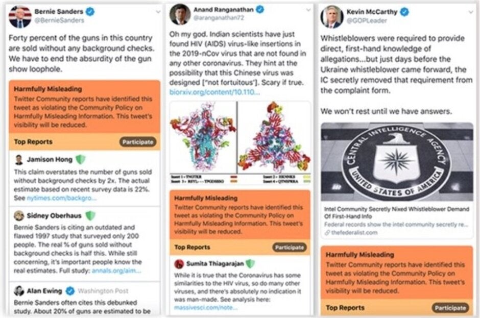 Examples of tweets that would be considered Harmfully Misleading&quot; under one iteration of a new Twitter policy leaked to NBC News - Leak reveals how Twitter might fight back against misleading tweets