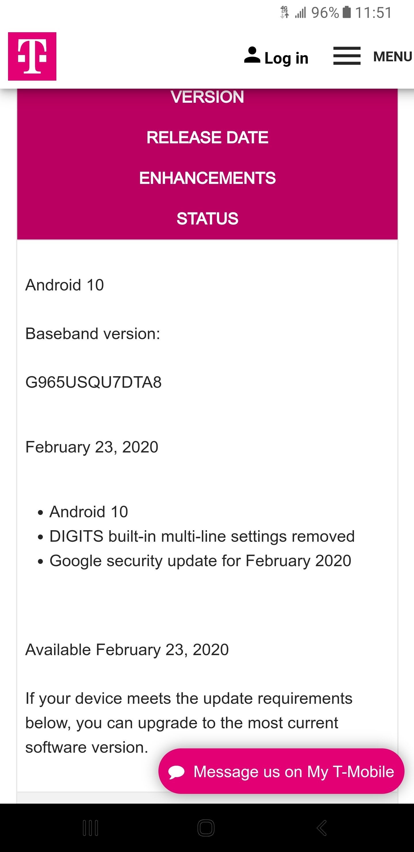 T-Mobile rolls out Samsung Galaxy S9/S9+ Android 10 update
