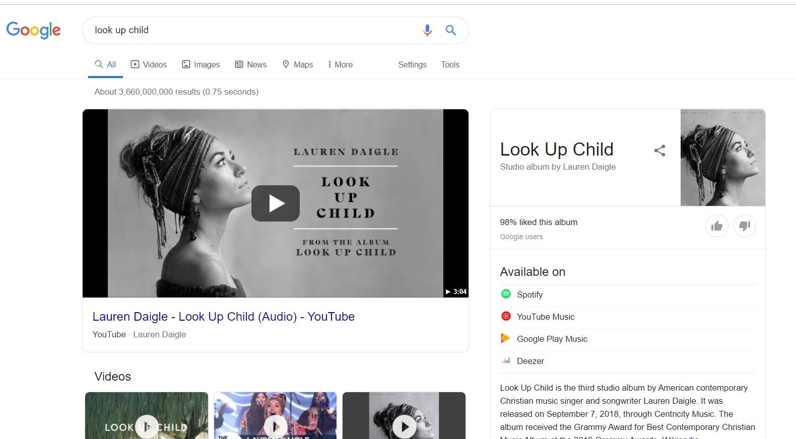 Desktop view - YouTube Music now gets featured alongside Spotify and Google Play Music in search results