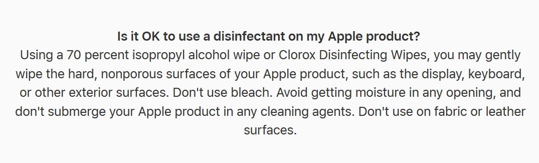 Apple makes an important change to its iPhone support page - Apple says that you can now use this product to kill any coronavirus on your iPhone