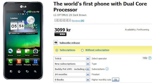 Pre-orders for the world&#039;s first dual-core handset, the LG Optimus 2X, are now being taken in Scandinavia - LG Optimus 2X can be pre-ordered in Scandinavia