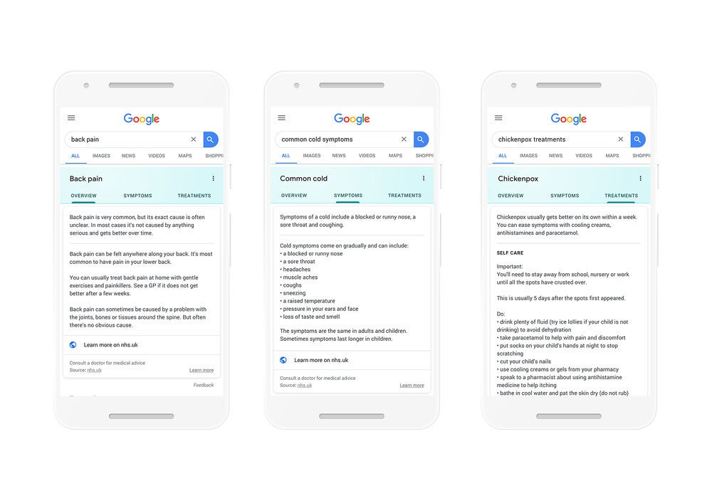 Google knowledge panels - Google UK to provide health information from the NHS directly in search results