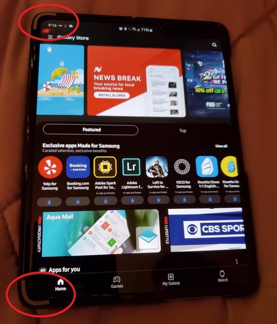 Samsung adds rubber feet (circled) to the Galaxy Fold - Samsung borrows from the Galaxy Z Flip to protect the Galaxy Fold