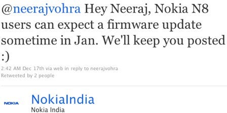 Nokia India says that the anticipated Nokia N8 update is coming in January