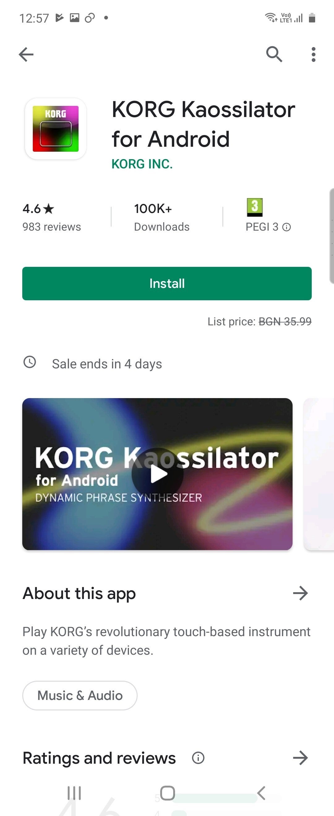 Korg Koassilator app for Android from Google Play Store - Musicians and fans can now profit from free synth apps due to the coronavirus situation