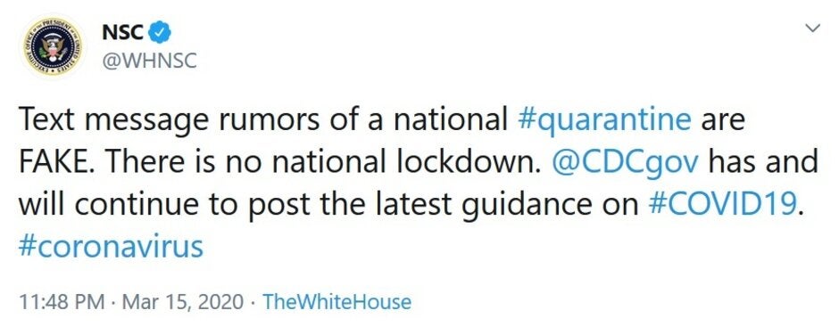 The National Security Council rejects rumors about a national quarantine - Seven top social media platforms agree to stop lies about COVID-19