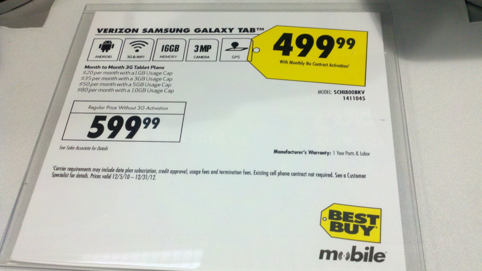 Best Buy discounts the Samsung Galaxy Tab to $499