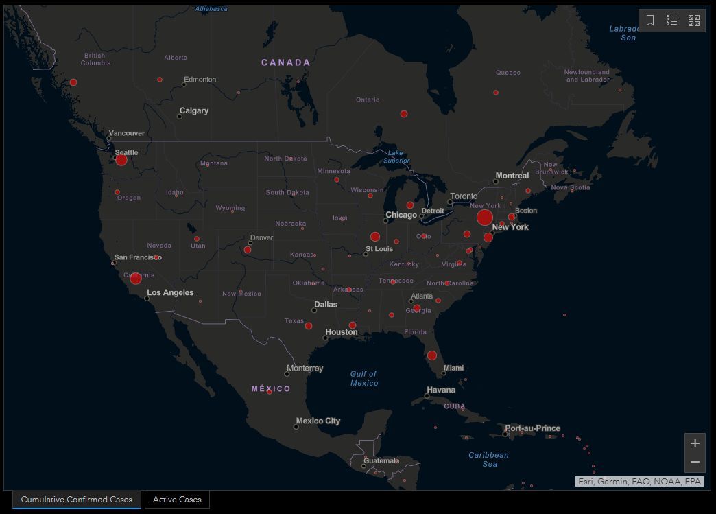 Image credit JHU - Smart thermometer map is an early-warning system for coronavirus spread in the US