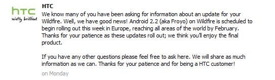 HTC Wildfire getting Froyo this week
