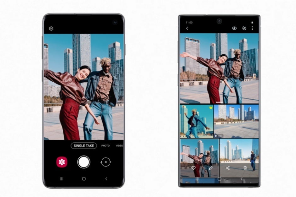 The Single Take feature in action on the Galaxy S10 (left) and Note 10 (right) - Samsung brings some of the Galaxy S20 magic to the Galaxy S10 and Note 10 series with One UI 2.1