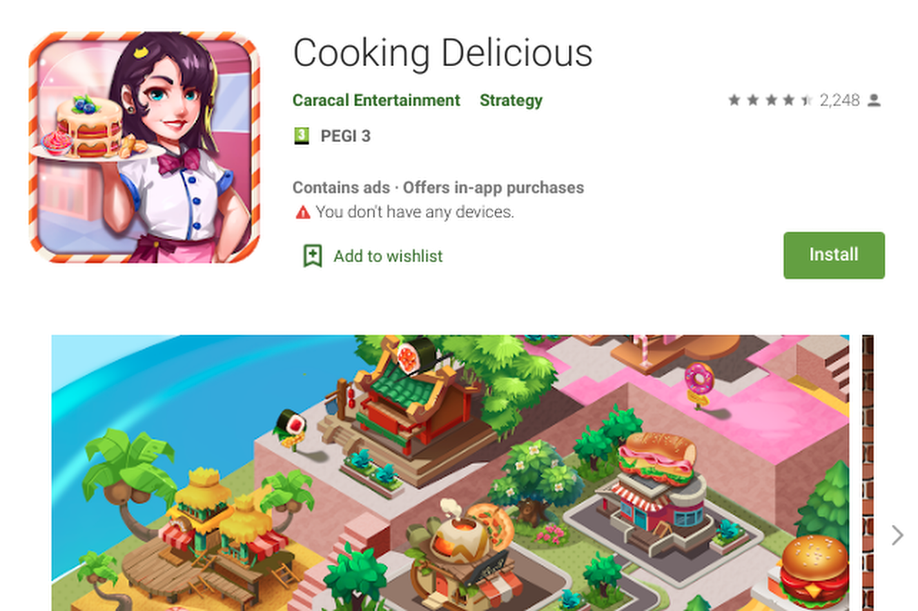 Cooking Delicious was among the most popular games infected with the malware. - Google Play Store had clicker malware hiding in 24 kids games and 32 apps