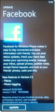 The dedicated Facebook app for WP7 updated