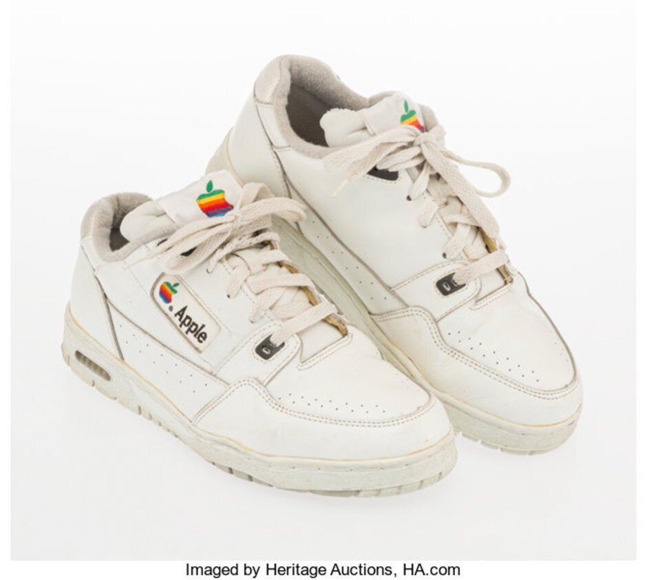 These Apple-branded sneakers, made for employees in the mid 1990s, sold for $10,000 in an auction - Winning bidder spends $10,000 on a pair of Apple branded sneakers