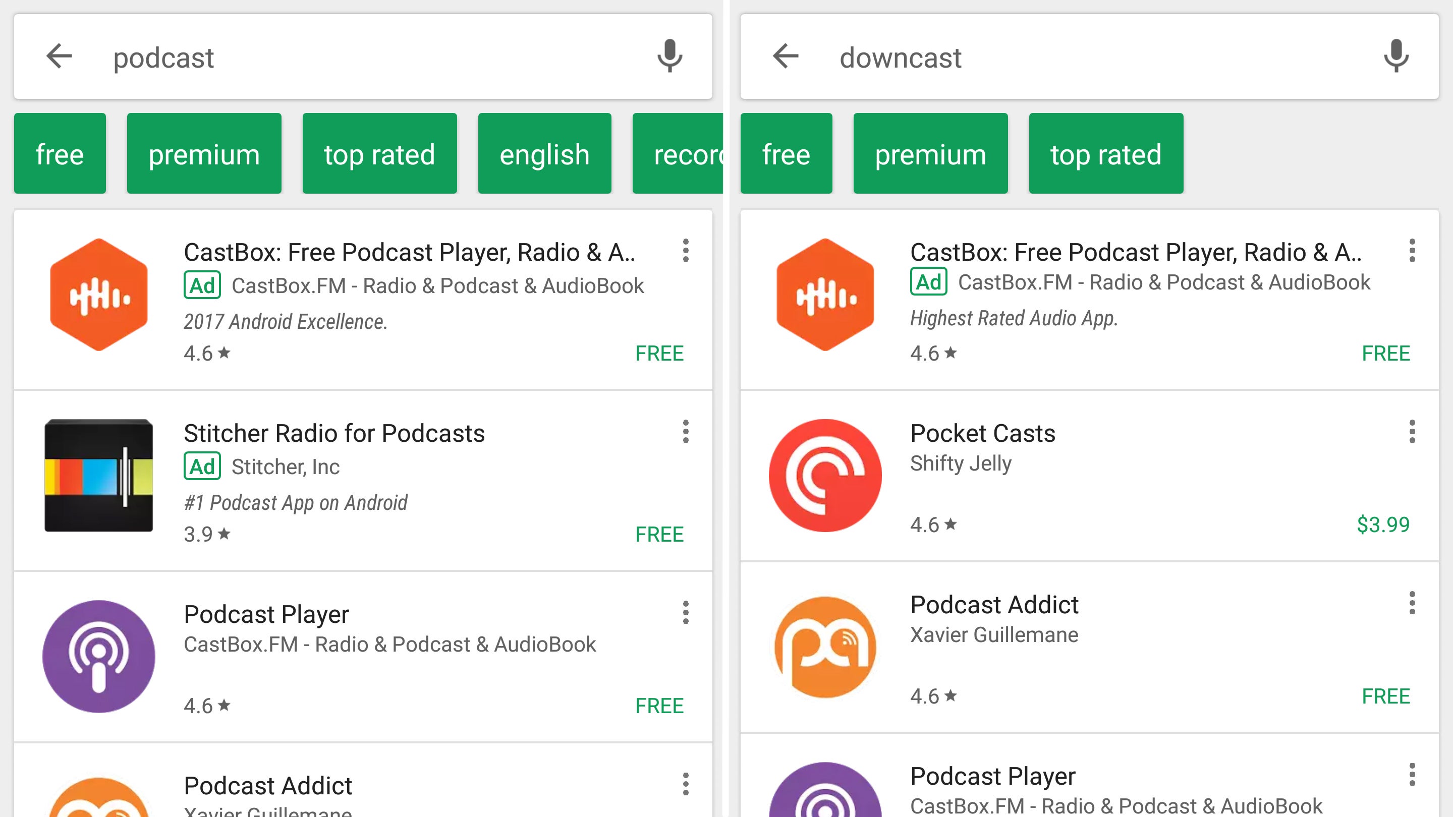 Previous version of search results - Google Play adding app size and download count in search results