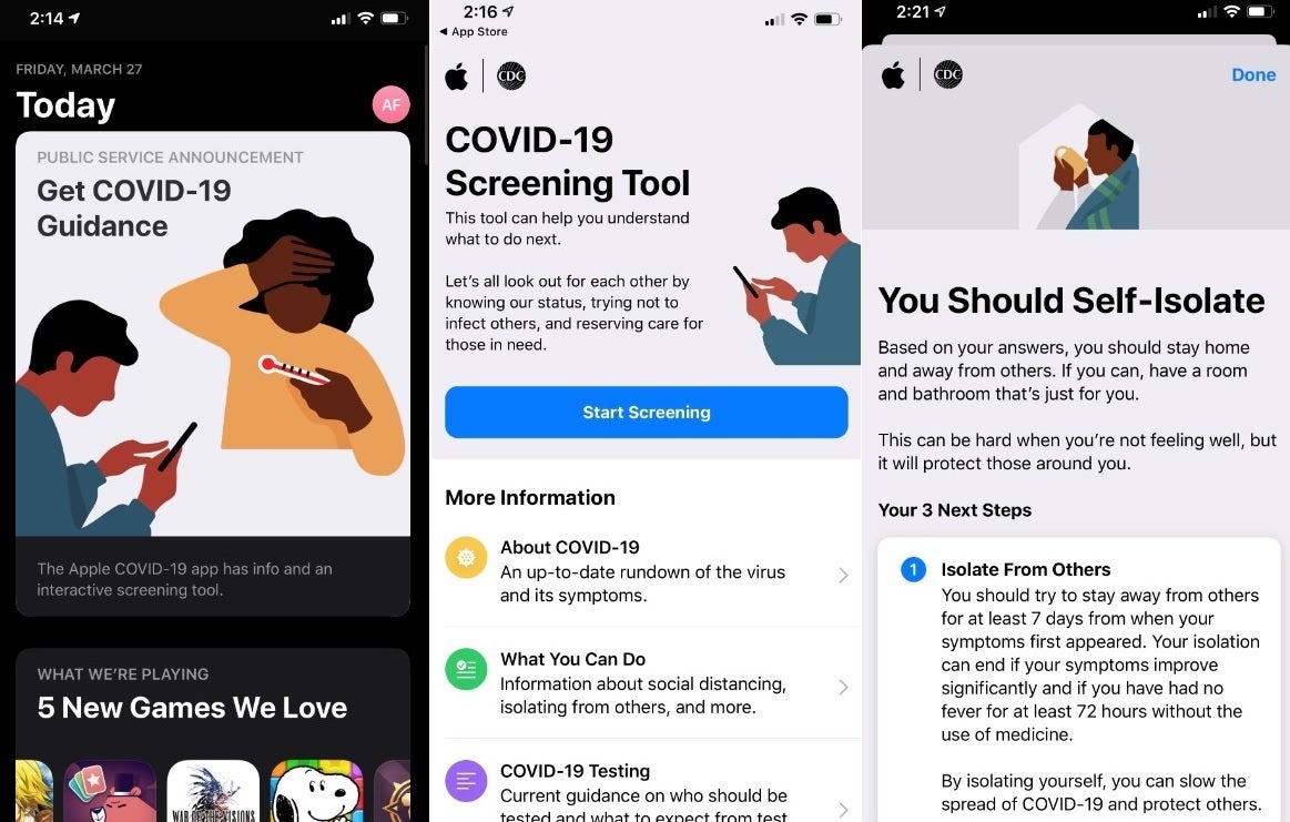 Apple adds a new informative COVID-19 app to the App Store - Apple's new COVID-19 app will screen you and teach you how to lessen the odds of getting sick