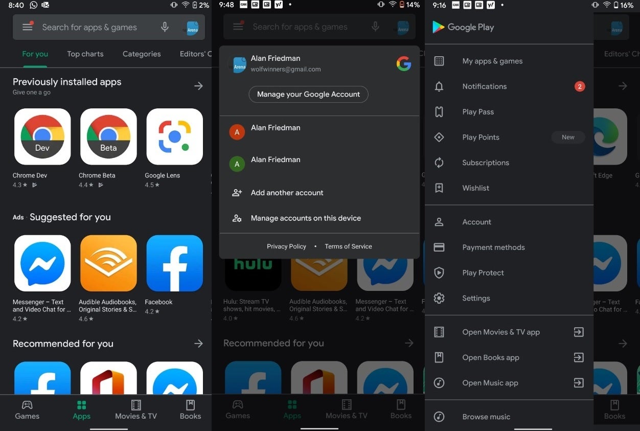 Update brings the Material Theme account switcher to the Google Play Store - Update to the Google Play Store adds Dark Mode to the account switcher