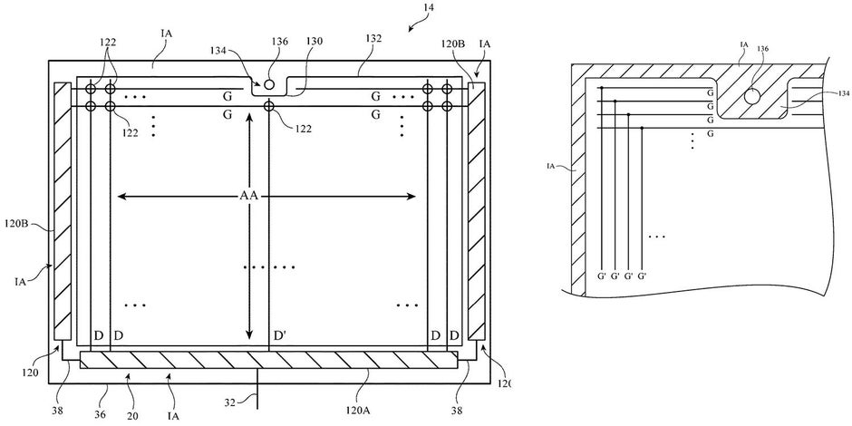 Illustration from the patent application - Future iPads to come in landscape orientation, patent mentions presence of a notch as well