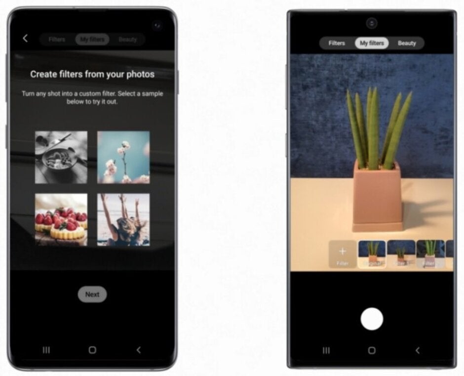 Custom Filter will allow Galaxy S10 (L) and Galaxy Note 10 (R) users to use the colors and style from a previous photo as a filter for a new image - Update is bringing photography features found on the Galaxy S20 Ultra 5G to last year&#039;s flagships