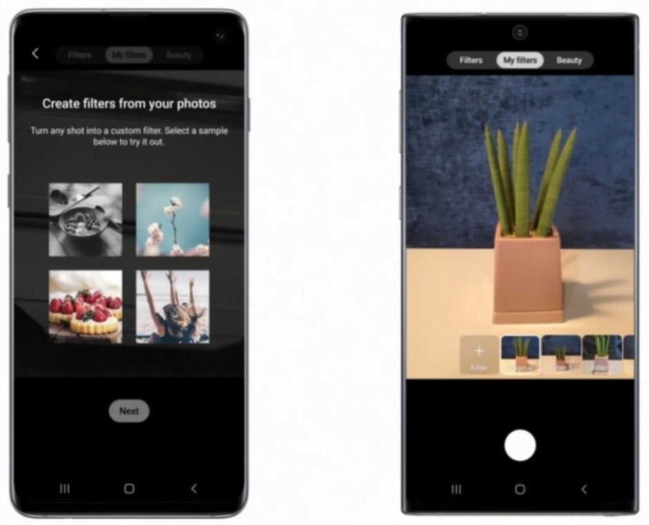 Custom Filter will allow Galaxy S10 (L) and Galaxy Note 10 (R) users to use the colors and style from a previous photo as a filter for a new image - Update is bringing photography features found on the Galaxy S20 Ultra 5G to last year's flagships