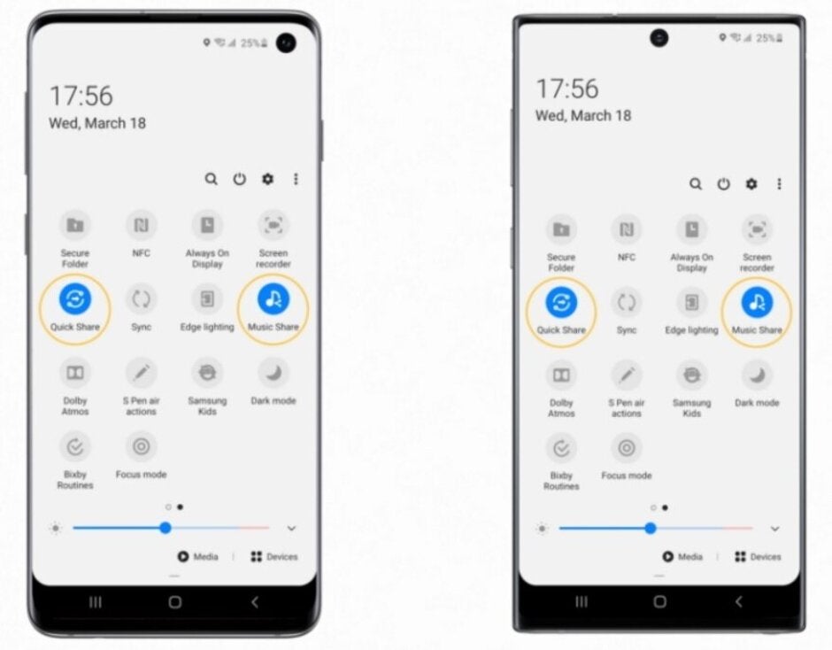Quick Share will send large files to nearby contacts while Music Share allows a friend to stream his music through your Bluetooth connection - Update is bringing photography features found on the Galaxy S20 Ultra 5G to last year's flagships
