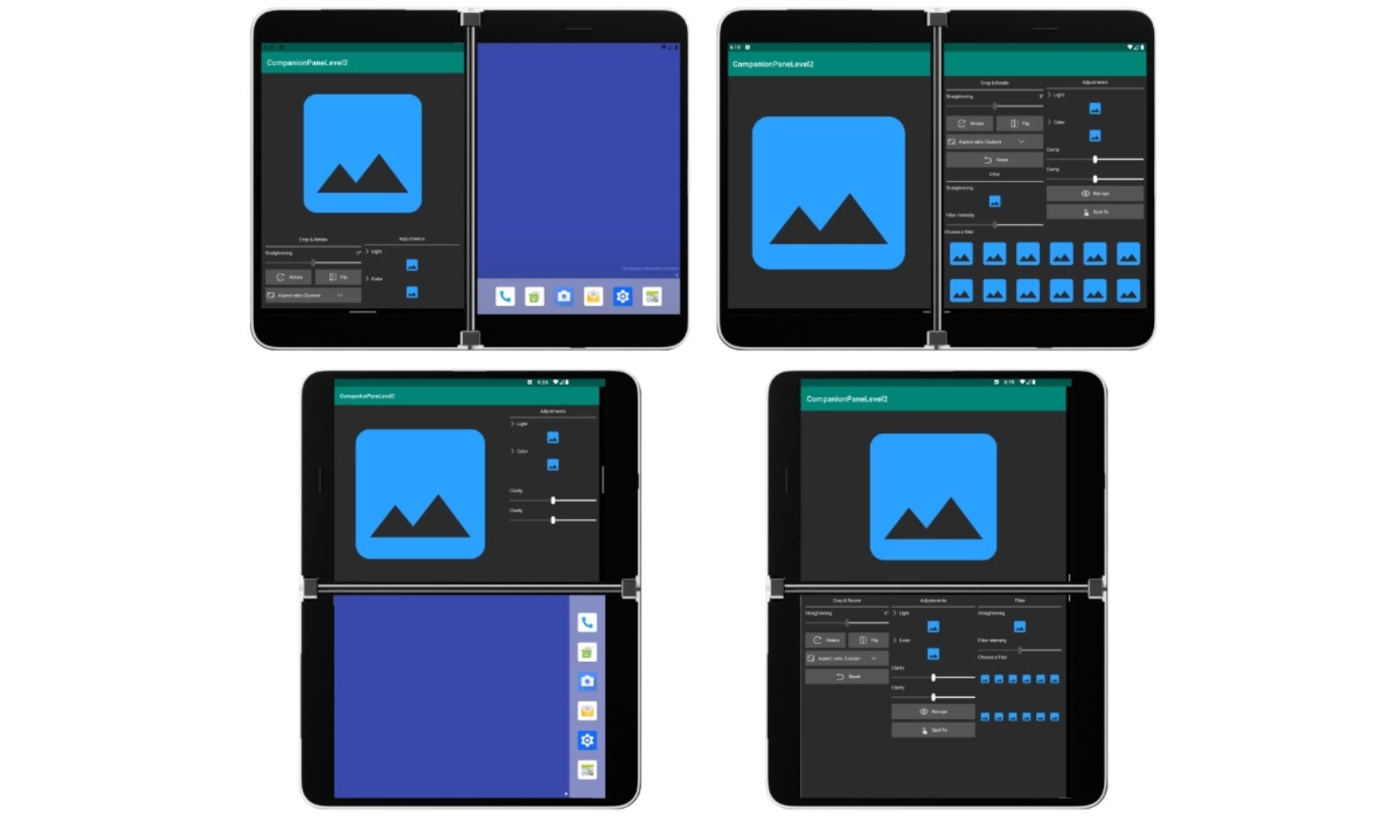 Different layout options developers have to consider for the Surface Duo - Microsoft publishes images showing single and dual-screen layouts for the Surface Duo