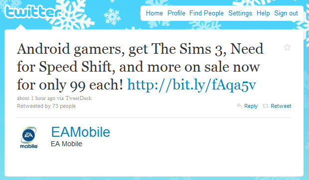 If it&#039;s in the game, it&#039;s in the Android Market; EA mobile games are now 99 cents to download