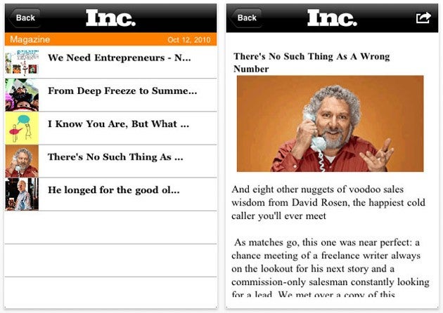 Inc. magazine now has an app for both iOS (pictured) and Android with a BlackBerry version coming soon - Apple iPhone and Android get Inc. magazine app while BlackBerry version is on the way