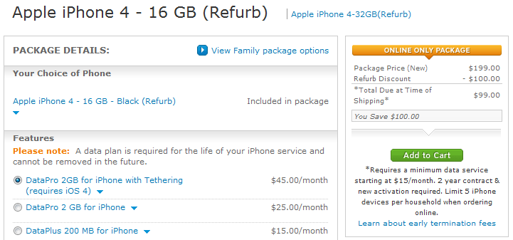 $99 will now buy you a refurbished Apple iPhone 4 with activation by AT&amp;T