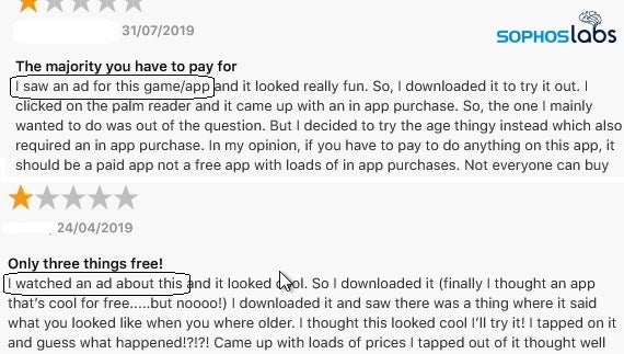 Example comments from people ranking some of these apps with 1 star - Avoid these unethical iOS apps that can cost you a shocking amount of money