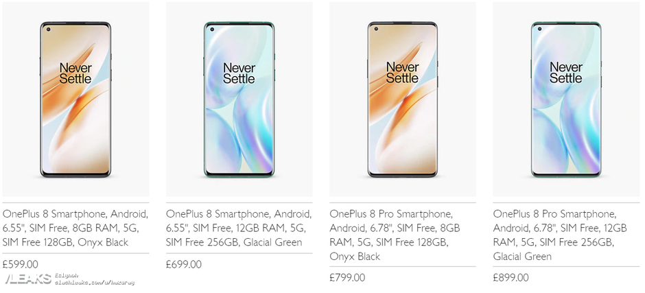OnePlus 8 Pro price UK - The OnePlus 8 and 8 Pro 5G prices and memory versions appear hours before unveiling