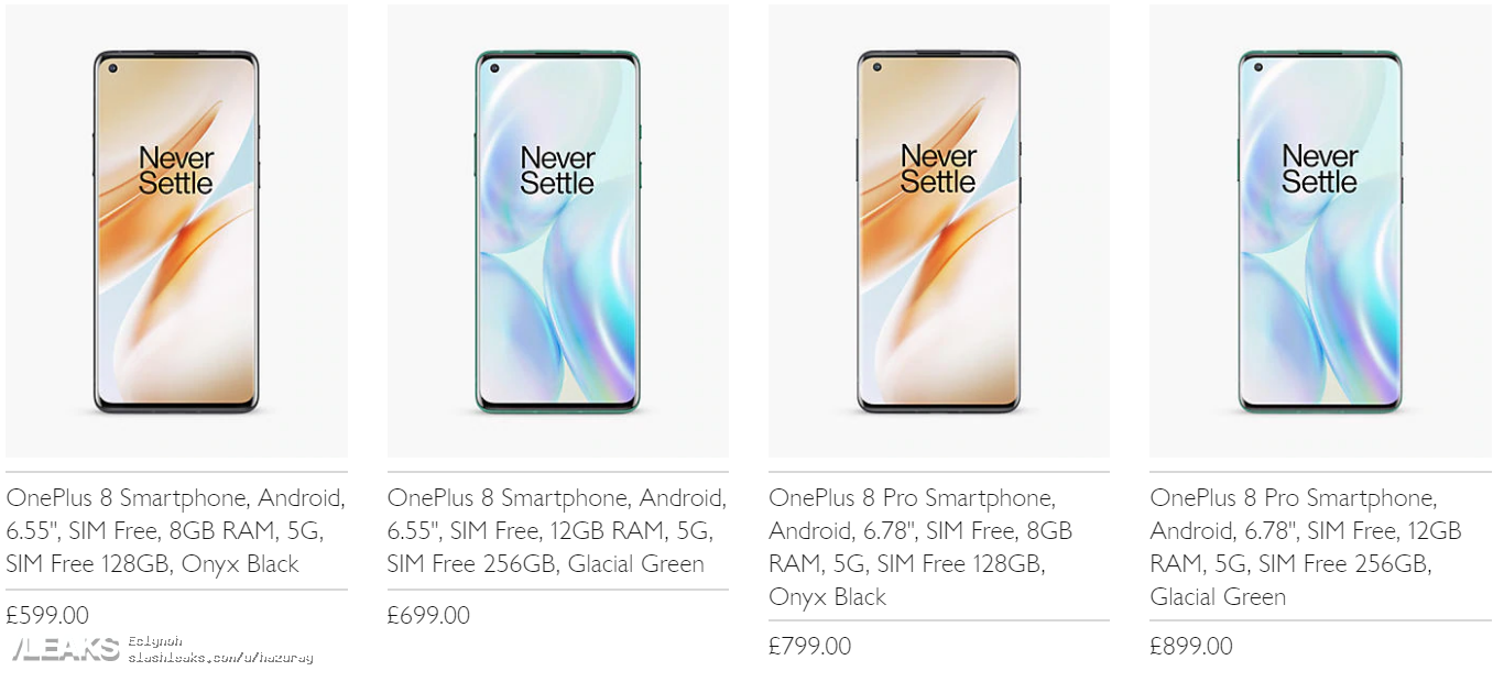 OnePlus 8 Pro price UK - The OnePlus 8 and 8 Pro 5G prices and memory versions appear hours before unveiling
