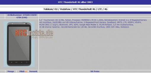 The specs for the HTC Thunderbolt on this data sheet appear to be too optimistic - HTC Thunderbolt has specs leaked-are they too good to be true?