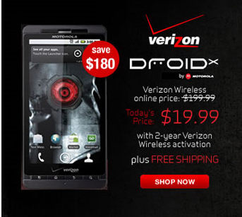 CompUSA is offering new Verizon customers the chance to buy the flagship Motorola DROID X for just $19.99 with free activation and shipping - CompUSA prices Motorola DROID X at $19.99 for new Verizon customers