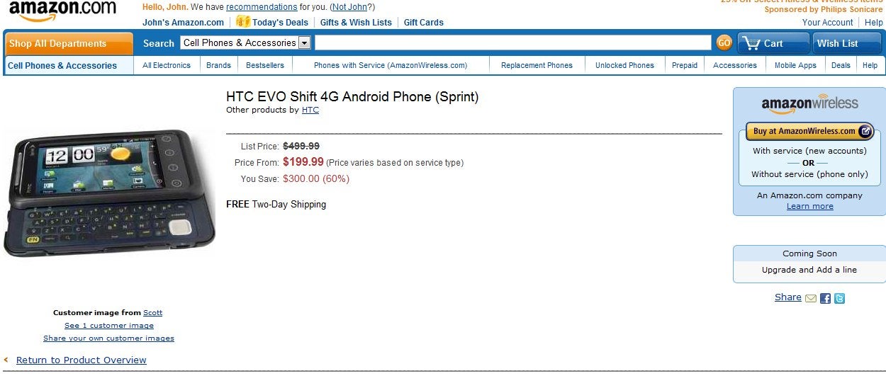 Amazon is teasing the yet to be officially announced HTC EVO Shift 4G on their site