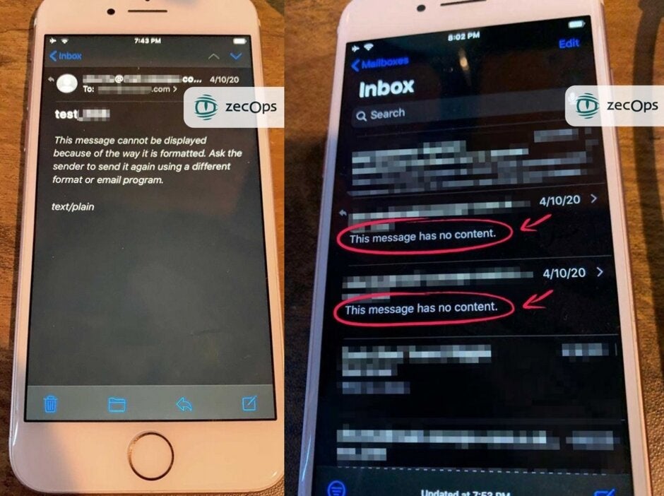 Images show the result of a failed attack - "Scary" vulnerability found in the iPhone/iPad Mail app; Apple says patch is coming soon