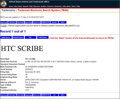 HTC patents an HTC Scribe tablet device trademark