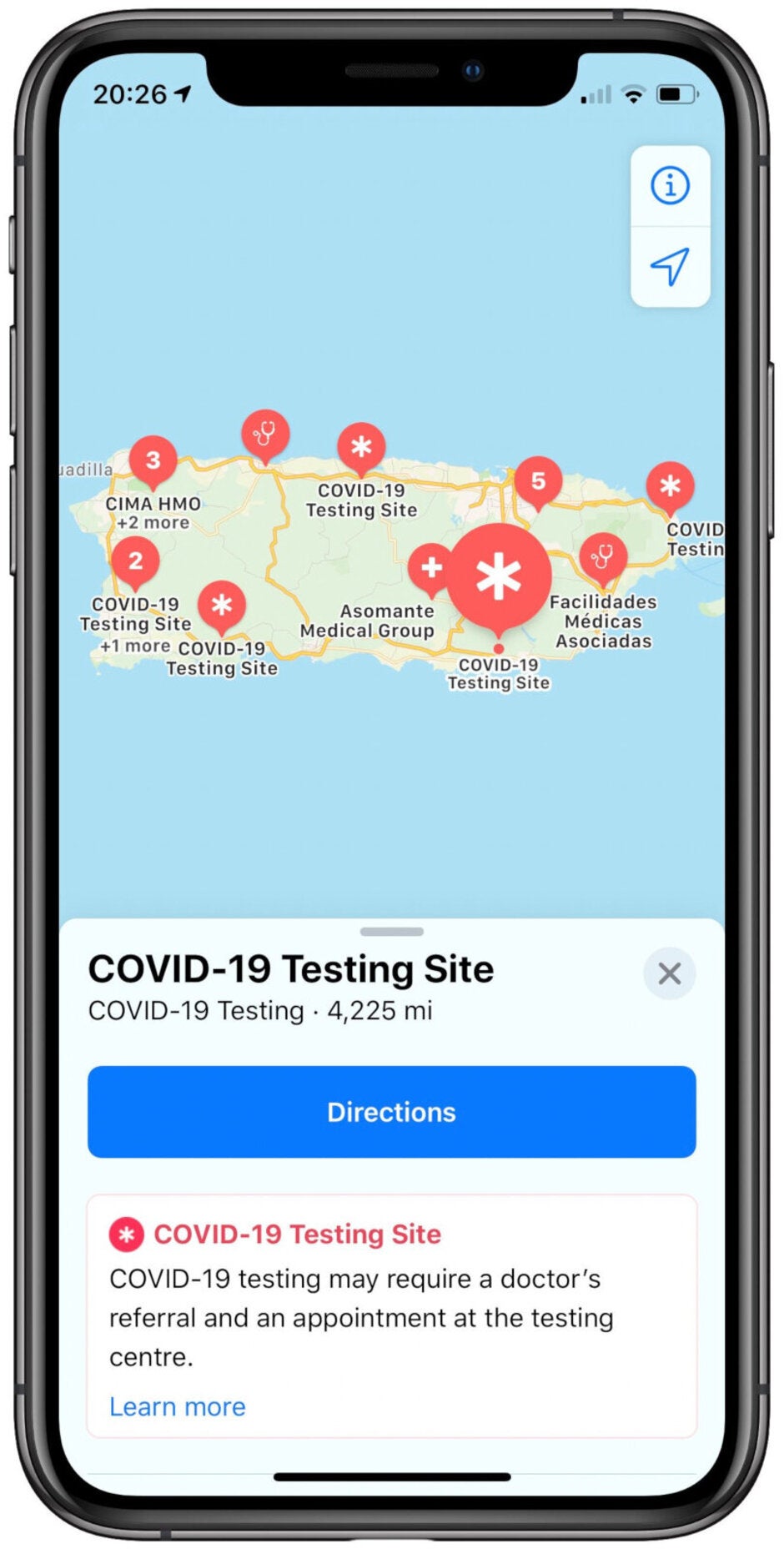 Apple Maps now displays coronavirus testing locations across the US