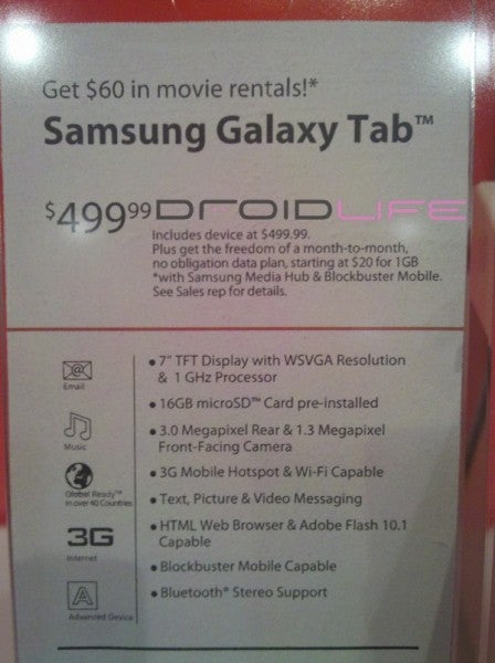 Verizon discounts the Samsung Galaxy Tab to $499.99