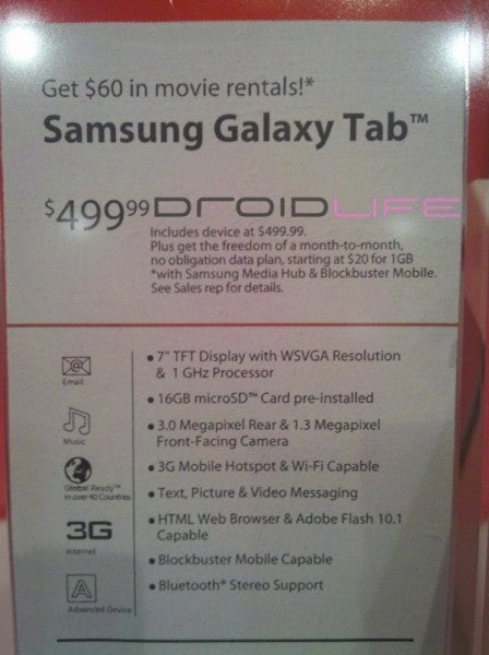 Verizon discounts the Samsung Galaxy Tab to $499.99
