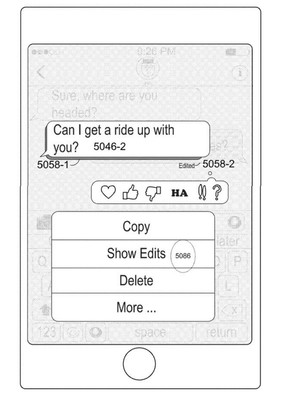 An image from the patent application showing the edit functionality - iPhone users will apparently be able to edit sent messages in the future