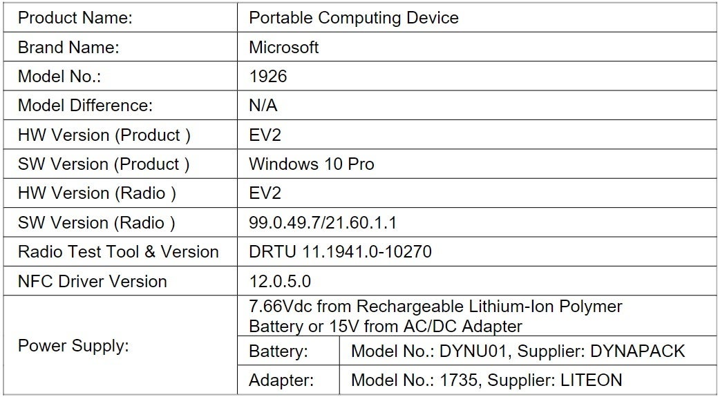 LTE variant of Microsoft&#039;s Surface Go 2 apparently pops up on FCC