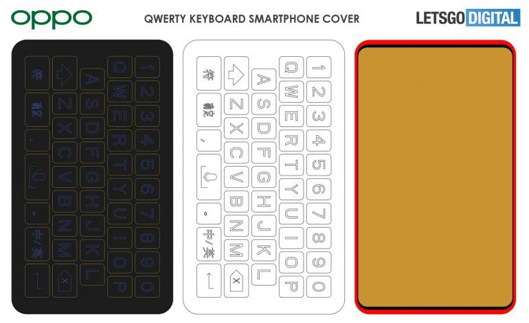 Image courtesy of LetsGoDigital - New Oppo patent shows smartphone case with a QWERTY keyboard