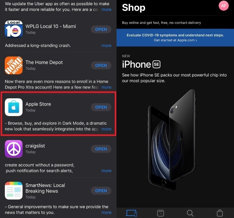 Apple pushed out an update for the Apple Store app that includes Dark mode - Apple adds Dark mode support to another app