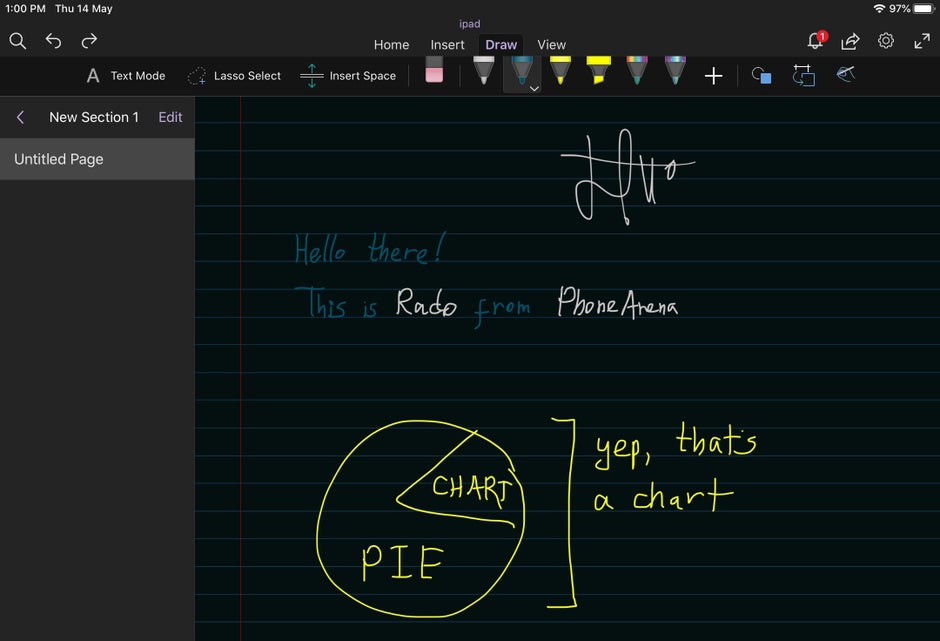 onenote apple pencil printing