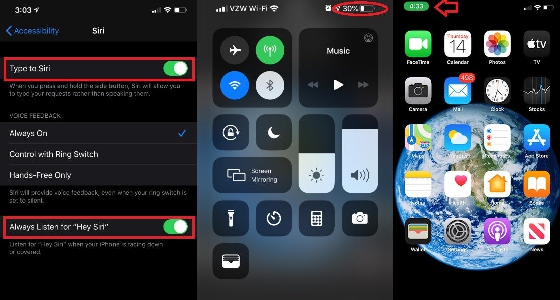 From left to right you can type to Siri, see the percentage of battery life remaining, and quickly return to the call screen while multitasking - Switching to iOS? Here are some tips and tricks that you might not know about