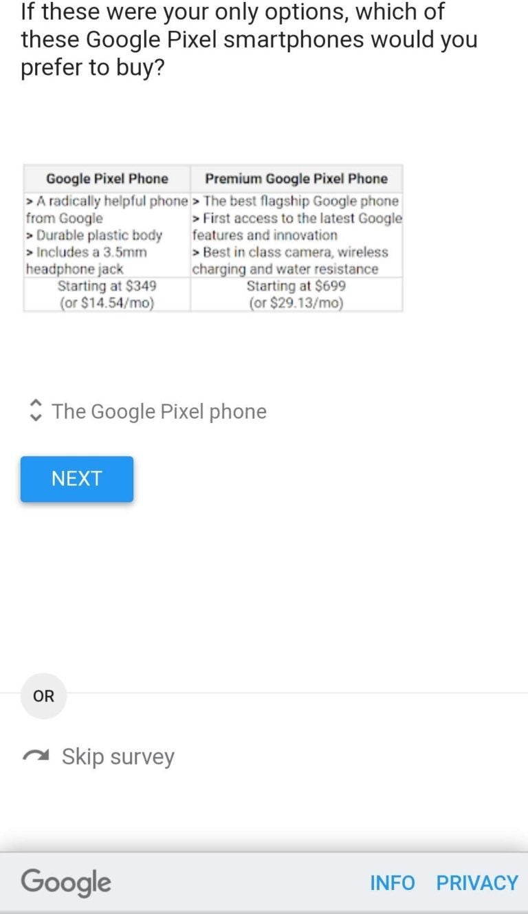 Google's survey for the upcoming Pixel phones - Did Google just leak Pixel 4a and Pixel 5 prices?