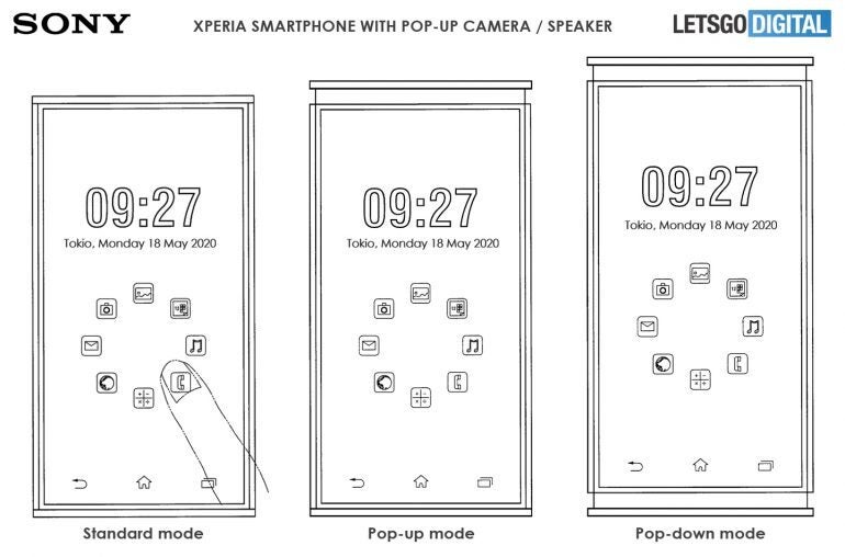 Image courtesy of LetsGoDigital - Sony patent shows Xperia phone with pop-up speakers