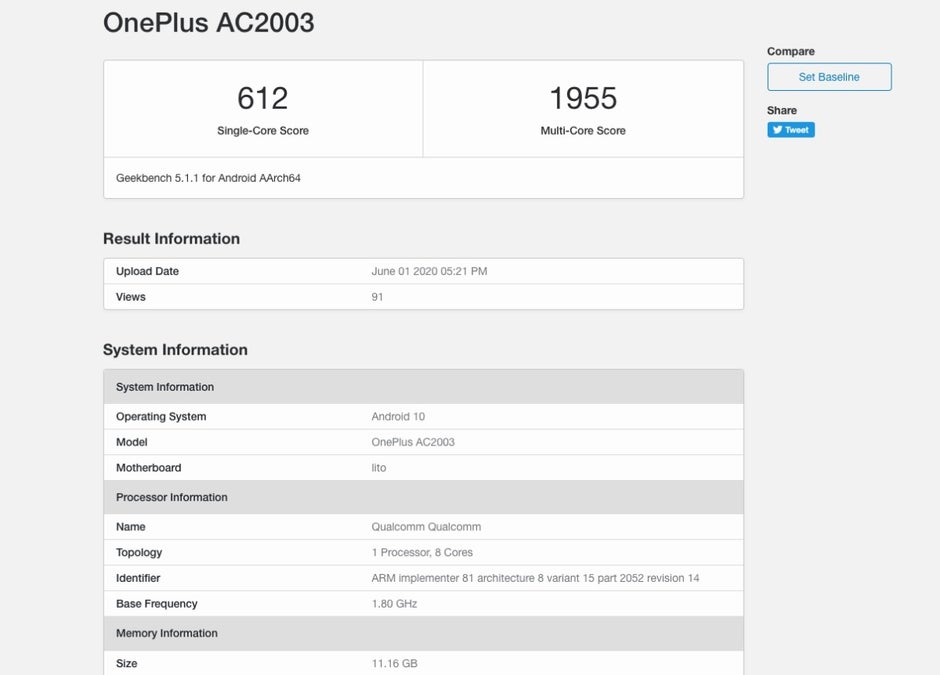 OnePlus Z 5G benchmark seems to confirm excellent SoC and insane RAM count